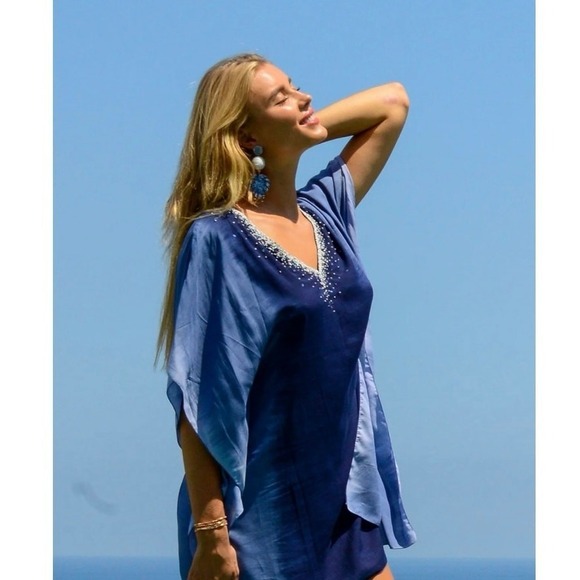 Walker & Wade Other - Walker & Wade Goddess Kaftan / Starry Night Navy Beaded Cover up Size XL